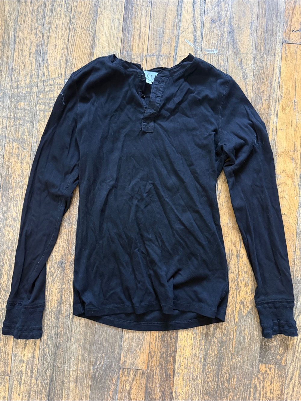 Women's Black Long-Sleeve Henley Top